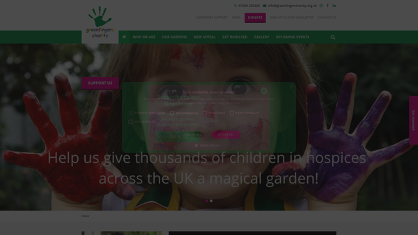 Screenshot of the Greenfingers Charity website
