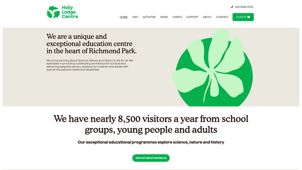 Screenshot of the Holly Lodge Centre website