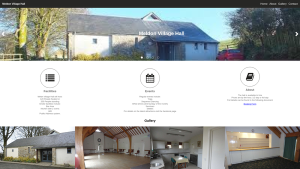 Screenshot of the Meldon Village Hall website