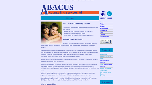 Screenshot of the Abacus Counselling Services Limited website