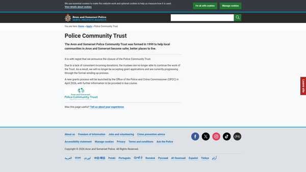 Screenshot of the The Avon And Somerset Police Community Trust website