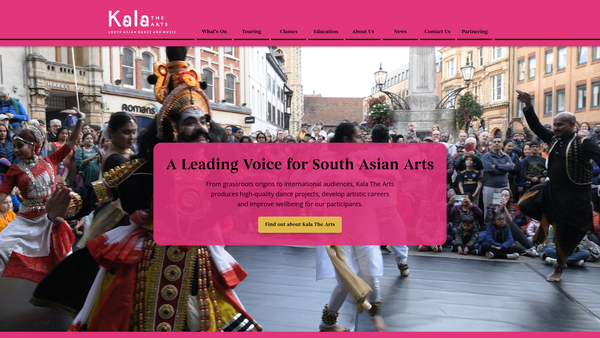 Screenshot of the Kala, The Arts website