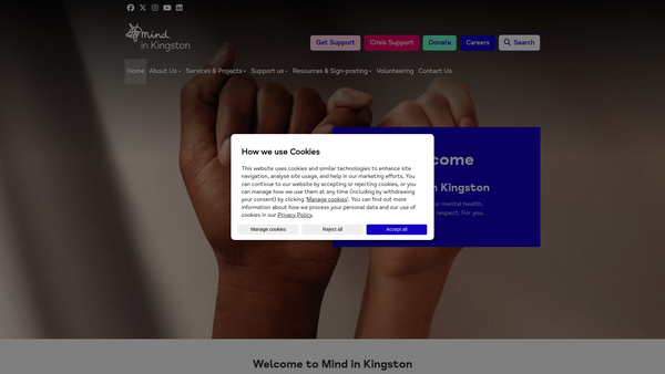 Screenshot of the Mind In Kingston website