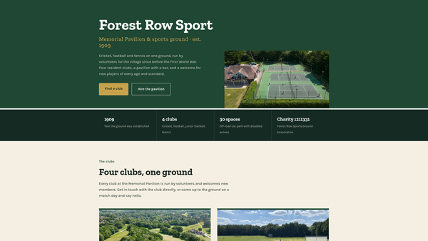 Screenshot of the Forest Row Sports Ground Association website