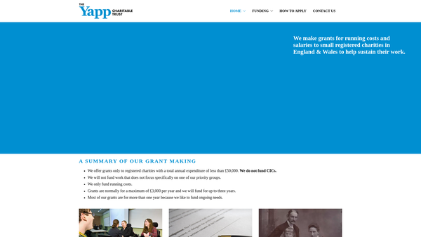 Screenshot of the The Yapp Charitable Trust website
