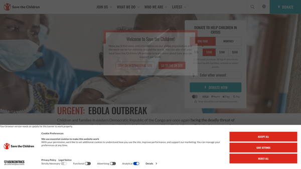 Screenshot of the Save The Children International website