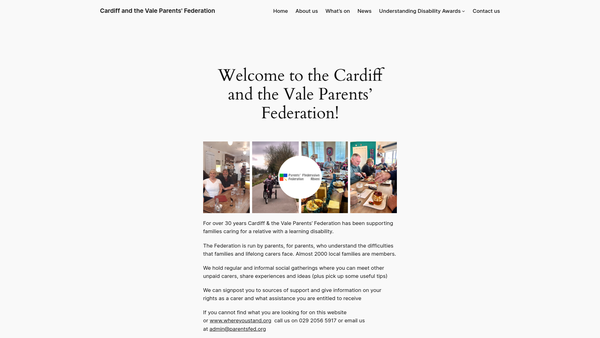 Screenshot of the Cardiff And Vale Of Glamorgan Parents Federation (Learning Disabilities) website