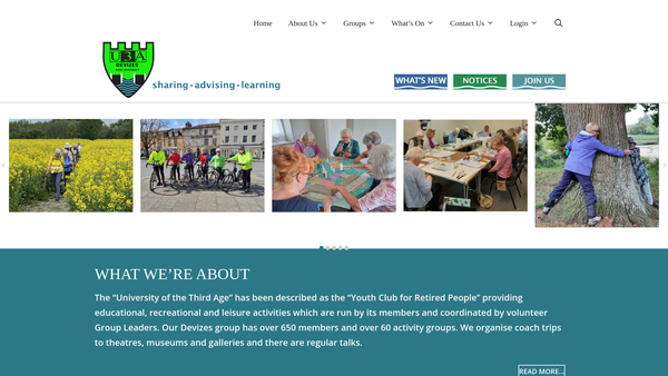 Screenshot of the Devizes And District U3A website