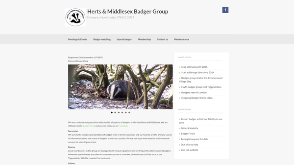 Screenshot of the Herts And Middlesex Badger Group website