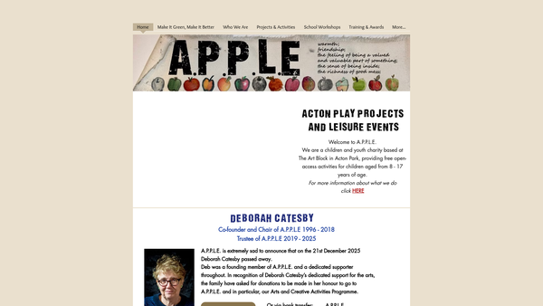 Screenshot of the Acton Play Projects And Leisure Events ( A. P. P. L. .E ) website