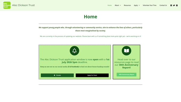 Screenshot of the Alec Dickson Trust website