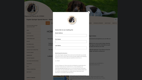 Screenshot of the North West English Springer Spaniel Rescue N.w.e.s.s.r. website