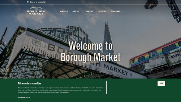 Screenshot of the Borough Market (Southwark) website