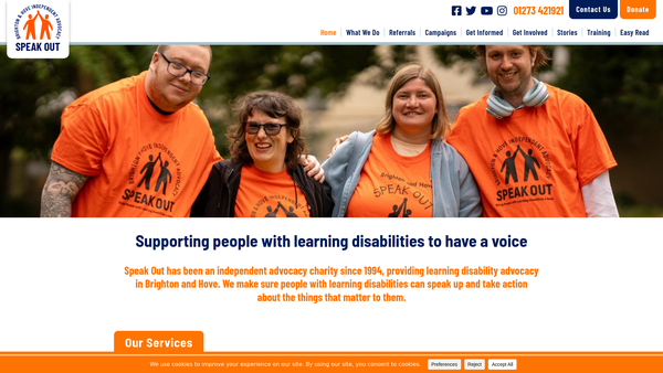 Screenshot of the Brighton & Hove Speak Out website