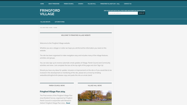 Screenshot of the Fringford Village Hall Committee website