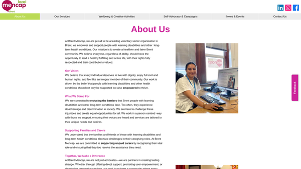 Screenshot of the Brent Mencap website