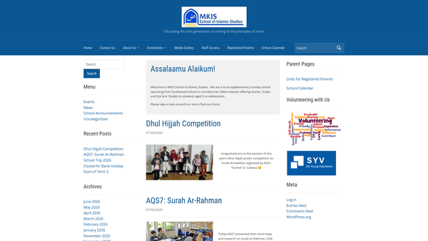 Screenshot of the Milton Keynes Islamic Society website