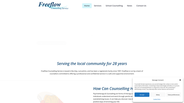 Screenshot of the Freeflow Counselling Services website