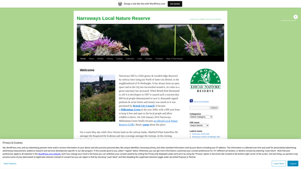 Screenshot of the Narroways Millennium Green website