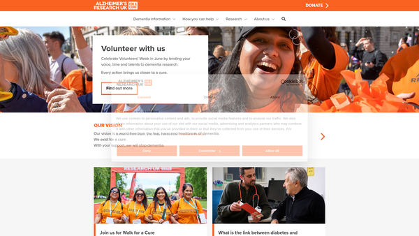 Screenshot of the Alzheimer's Research UK website