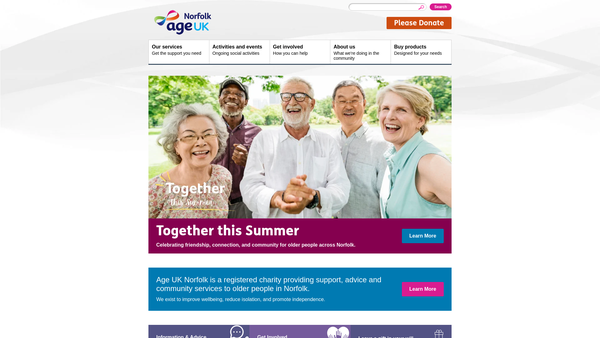 Screenshot of the Age Concern Norfolk website