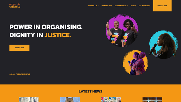 Screenshot of the Migrants Organise Ltd website