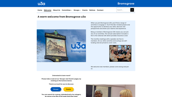 Screenshot of the The Bromsgrove University Of The Third Age website