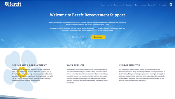 Screenshot of the Bereft website