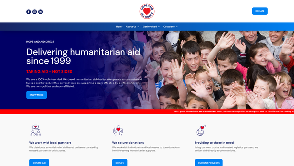 Screenshot of the Hope And Aid Direct website