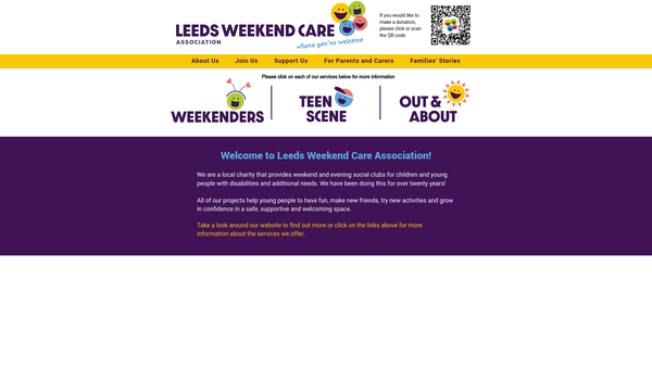Screenshot of the Leeds Weekend Care Association website