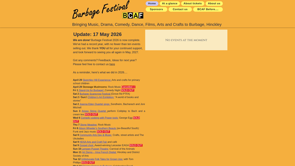 Screenshot of the Burbage Community Arts Festival website