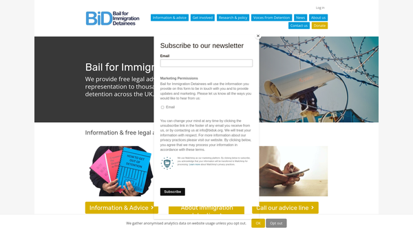 Screenshot of the Bail For Immigration Detainees ( Bid ) website