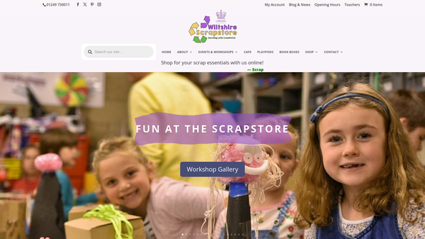 Screenshot of the Wiltshire Scrapstore And Resource Centre website