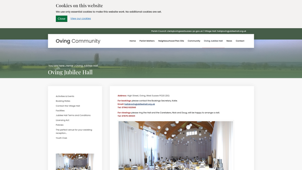 Screenshot of the Oving Jubilee Hall website