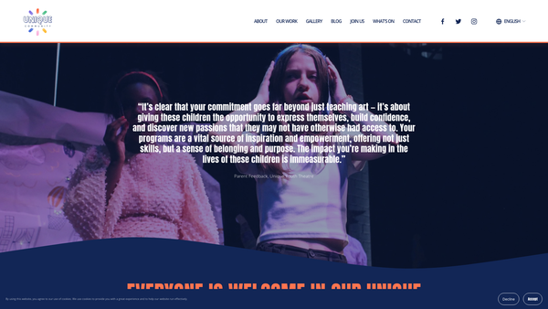 Screenshot of the Unique Community Charity website