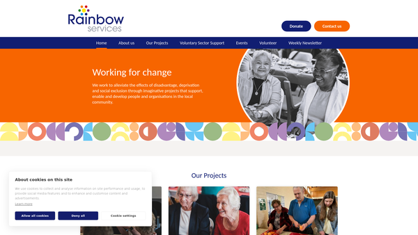 Screenshot of the Rainbow Services (Harlow) website