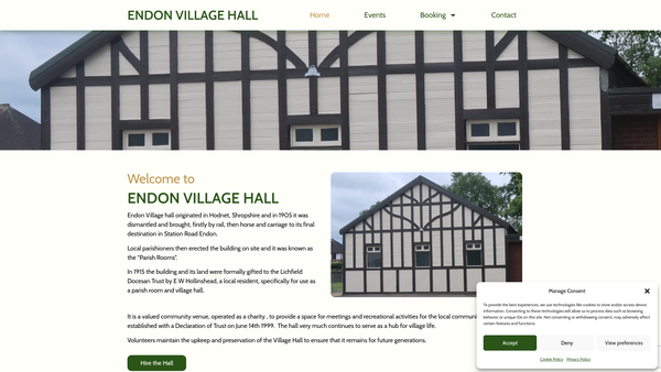 Screenshot of the Endon Village Hall Committee website