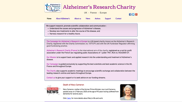 Screenshot of the Campaign For Alzheimer's Research In Europe website