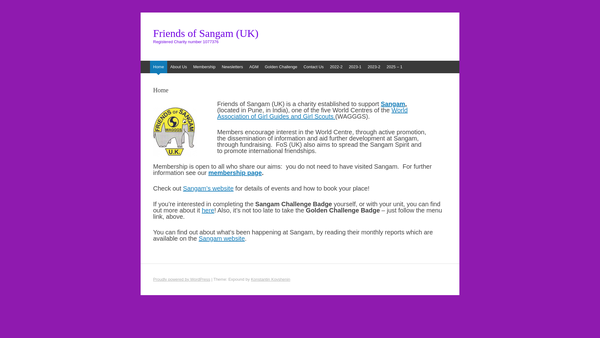 Screenshot of the Friends Of Sangam (UK) website