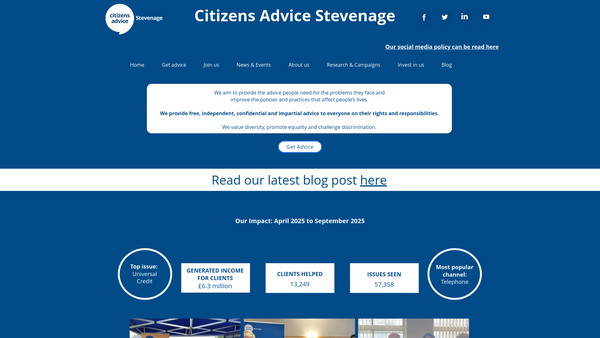 Screenshot of the Stevenage Citizens Advice Bureau website