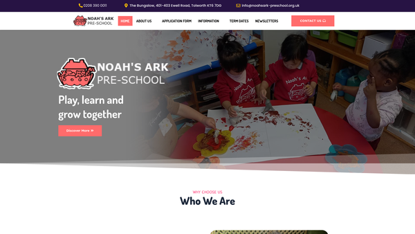 Screenshot of the Noah's Ark ( Tolworth ) Pre-School website