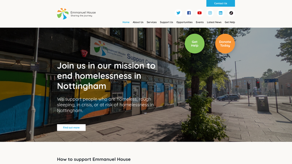 Screenshot of the Emmanuel House Support Centre website