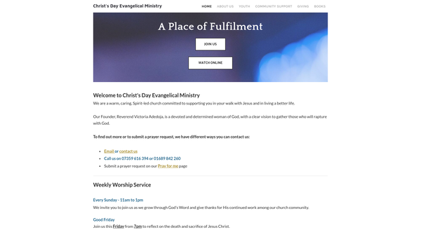 Screenshot of the Christ's Day Evangelical Ministry website