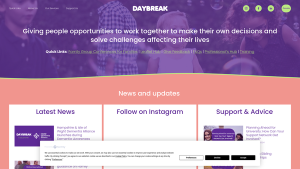 Screenshot of the Daybreak Family Group Conferences website