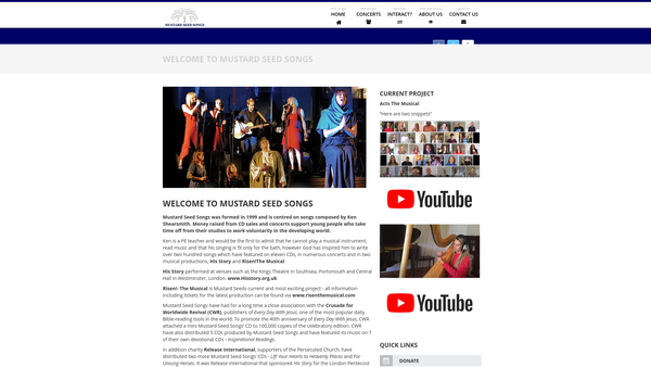 Screenshot of the Mustard Seed Songs website