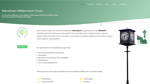 Screenshot of the Merstham Millennium Trust website