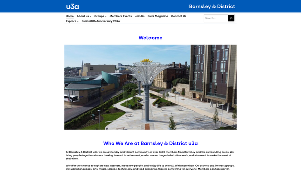Screenshot of the Barnsley & District U3A website
