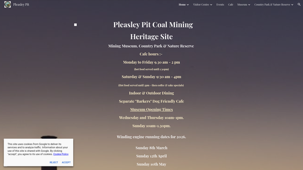 Screenshot of the The Pleasley Pit Trust website