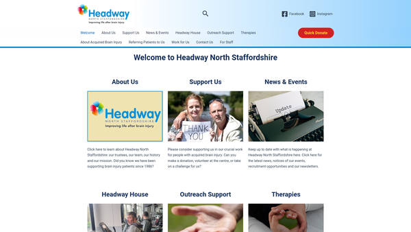 Screenshot of the Headway North Staffordshire (Head Injuries Association) Ltd website