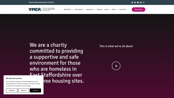 Screenshot of the Burton Upon Trent And District YMCA website